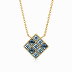 ZR Blue Princess Cut Geometric Pendant Necklace 【JC】