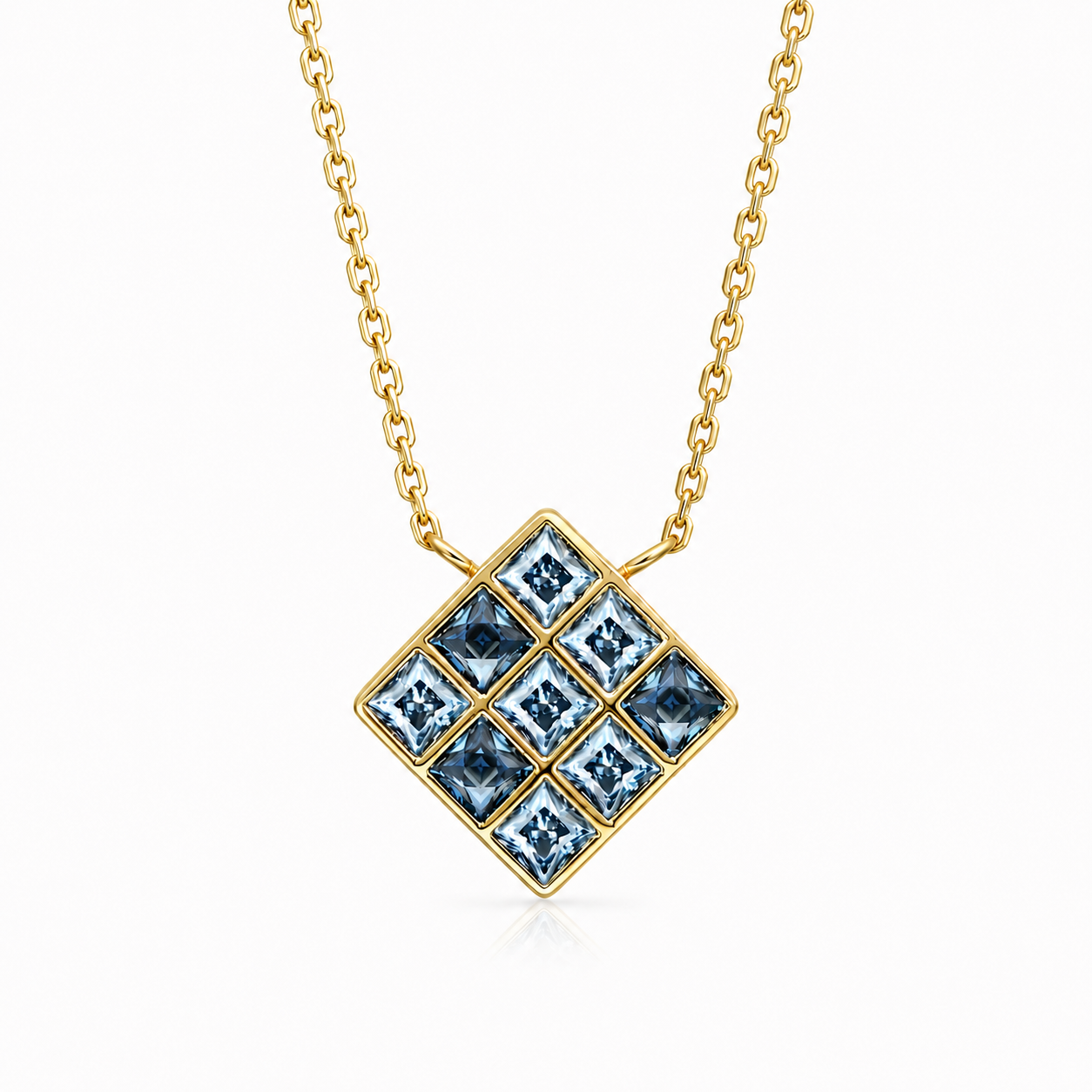 ZR Blue Princess Cut Geometric Pendant Necklace 【JC】
