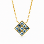 ZR Blue Princess Cut Geometric Pendant Necklace 【JC】