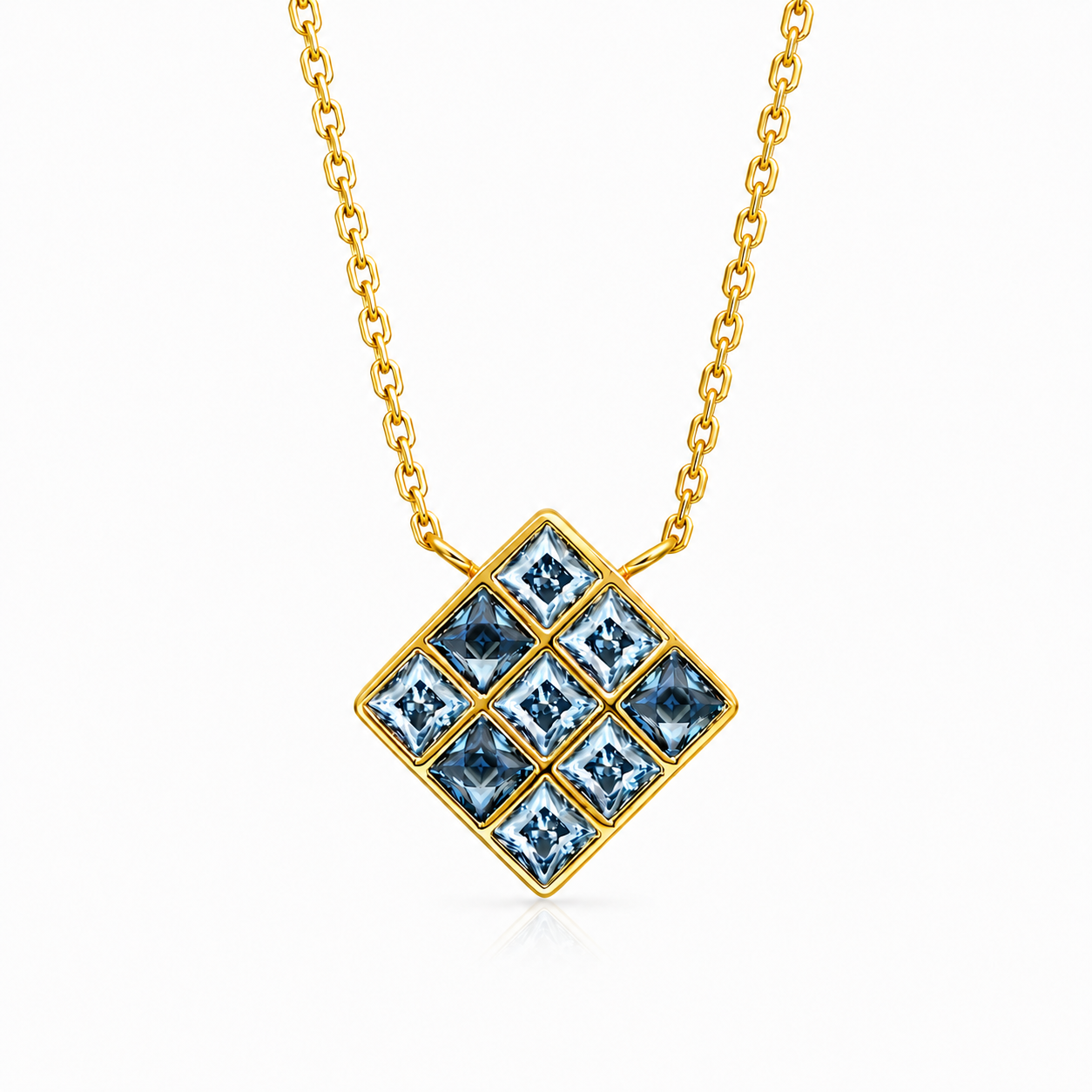 ZR Blue Princess Cut Geometric Pendant Necklace 【JC】