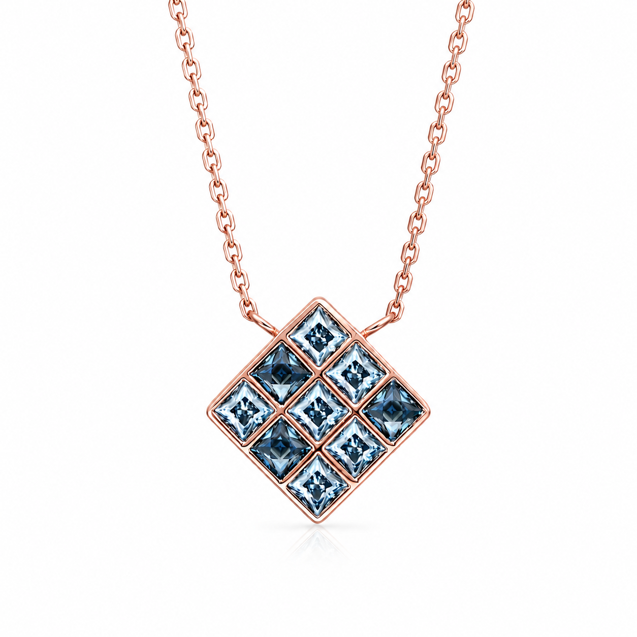 ZR Blue Princess Cut Geometric Pendant Necklace 【JC】