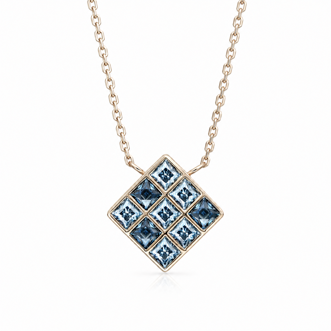 ZR Blue Princess Cut Geometric Pendant Necklace 【JC】