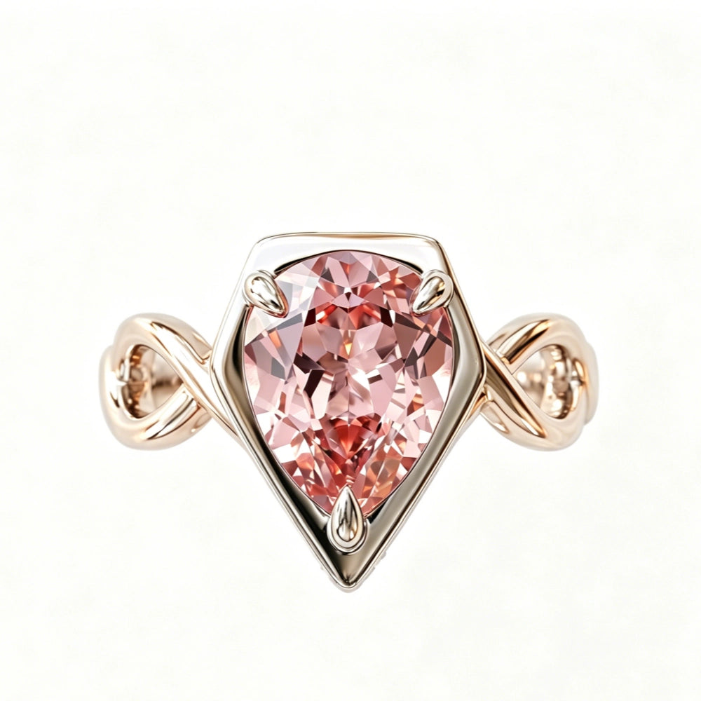 ZR Sofia Twist Pear‑Shaped Pink‑Purple Lab‑Created Gemstone Ring S925 Sterling Silver-【Sofia】#4808