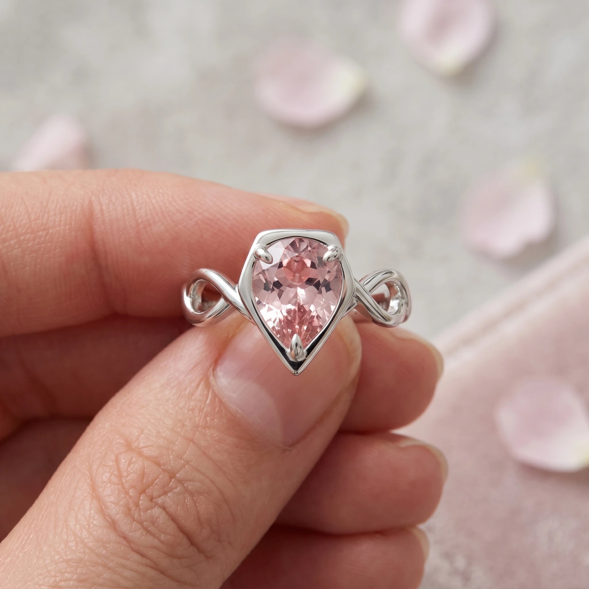 ZR Sofia Twist Pear‑Shaped Pink‑Purple Lab‑Created Gemstone Ring S925 Sterling Silver-【Sofia】#4808