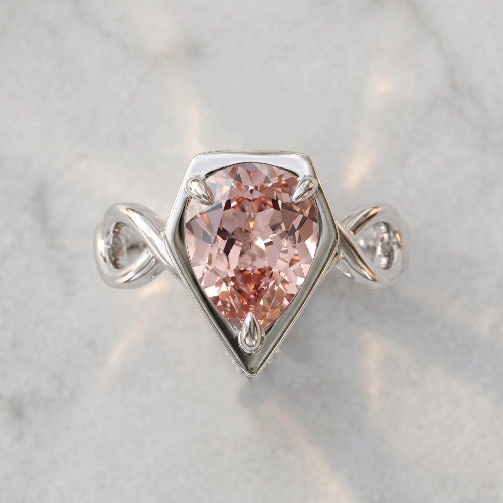 ZR Sofia Twist Pear‑Shaped Pink‑Purple Lab‑Created Gemstone Ring S925 Sterling Silver-【Sofia】#4808