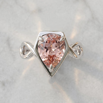 ZR Sofia Twist Pear‑Shaped Pink‑Purple Lab‑Created Gemstone Ring S925 Sterling Silver-【Sofia】#4808