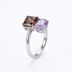 ZR Custom 3ct Radiant Cola Brown & Oval Purple YAG Two-Stone S925 Silver Ring【 Eren】#4144