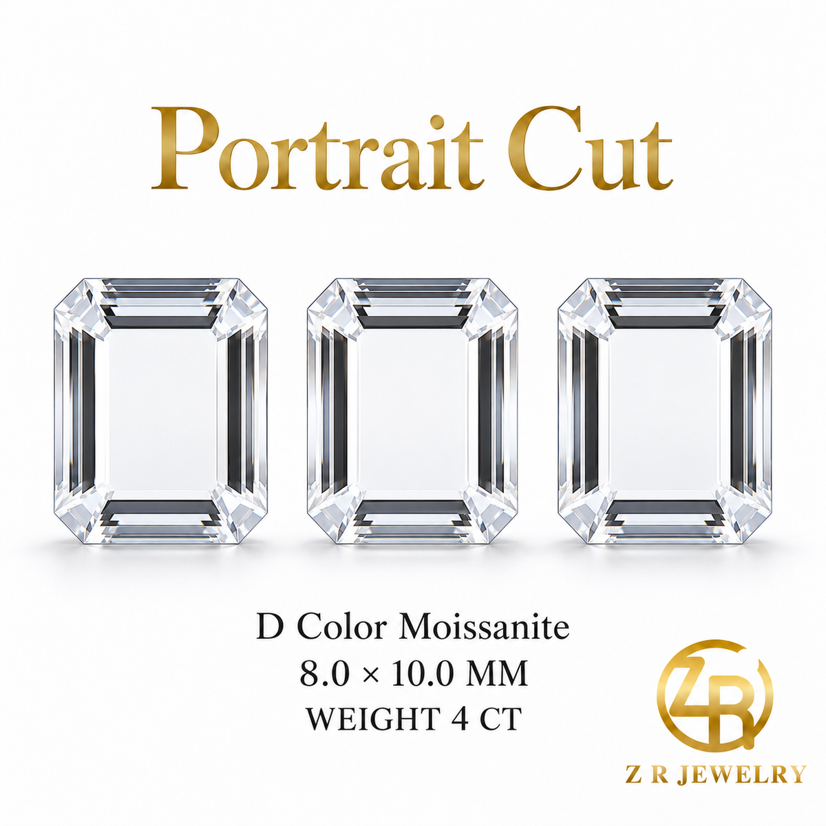 8 × 10 mm | Classic Portrait Cut Moissanite | 4 ct