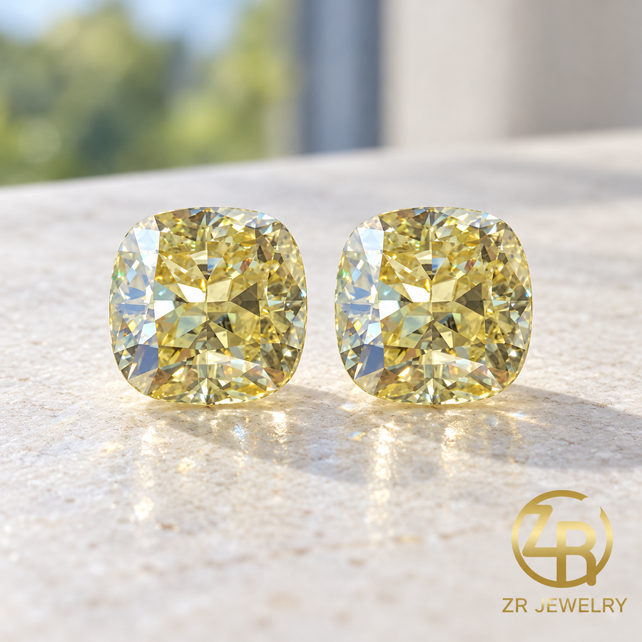 Yellow Cushion Moissanite | Ice Flower Cut | 1.5–2.5 ct