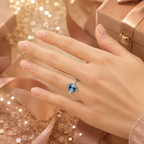 ZR Royal Blue Oval Cut Moissanite Ring 4.5ct Silver 【Eren】