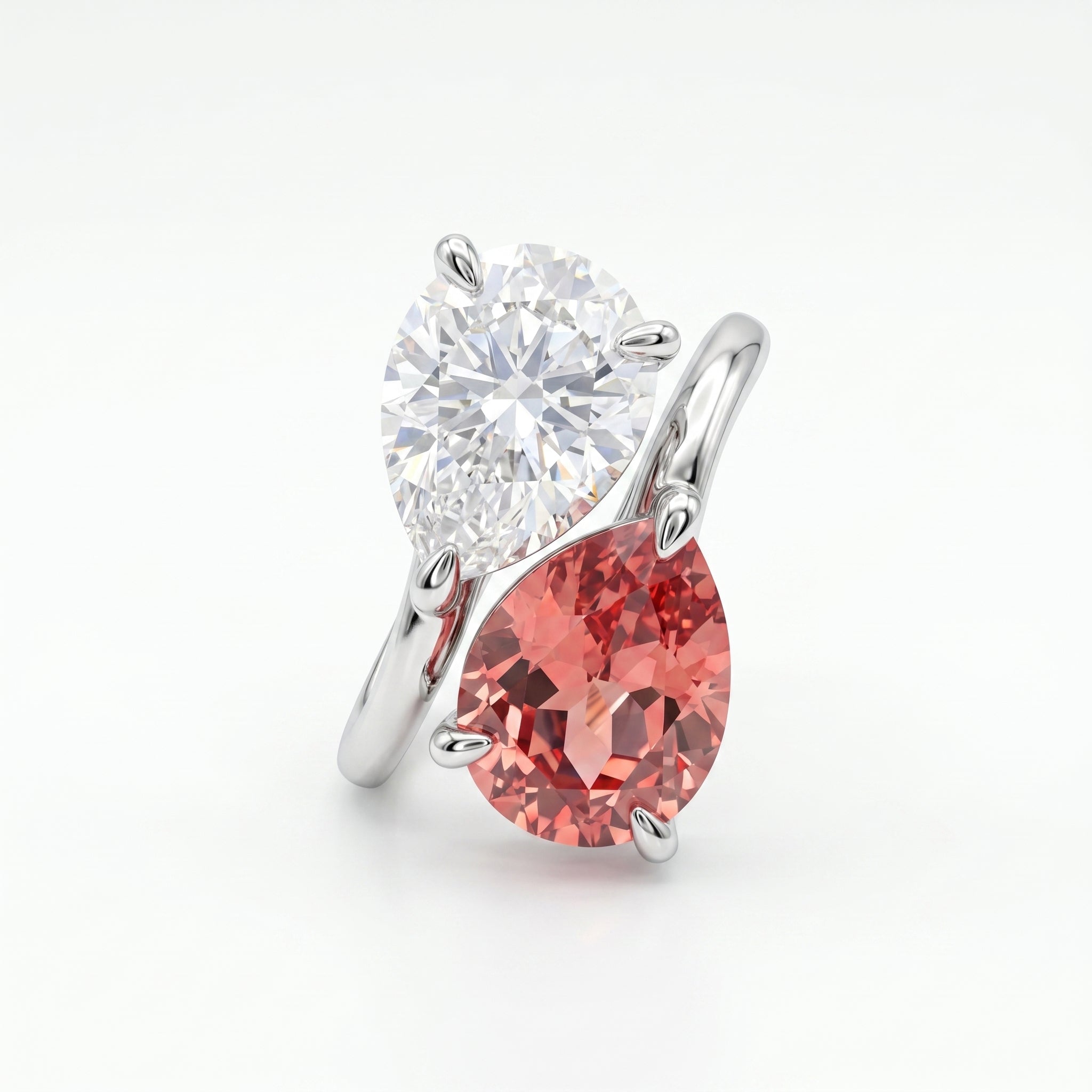ZR Blossom Duet Padparadscha Sapphire Moissanite S925 Ring 【Katherinn】#4571