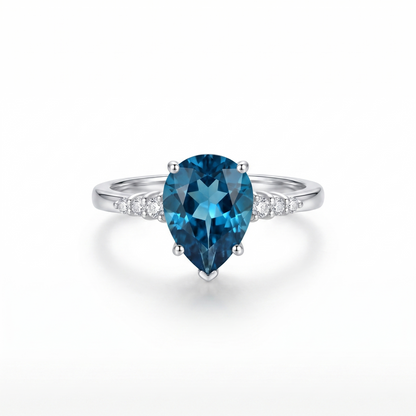 ZR Sapphire Tear London Blue Pear S925 Ring Jenny【Jenny】#4611