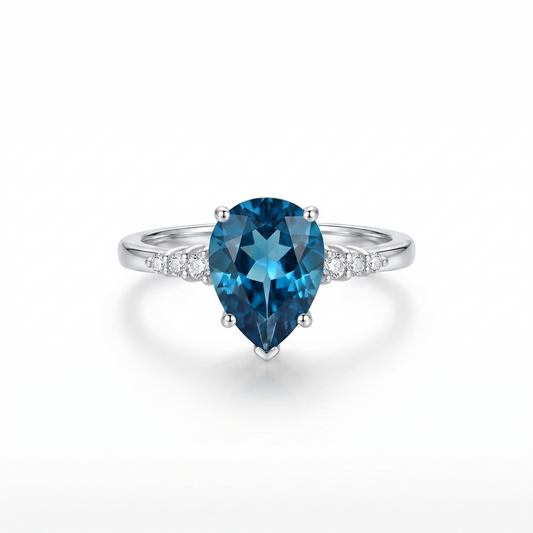 ZR Sapphire Tear London Blue Pear S925 Ring Jenny【Jenny】#4611