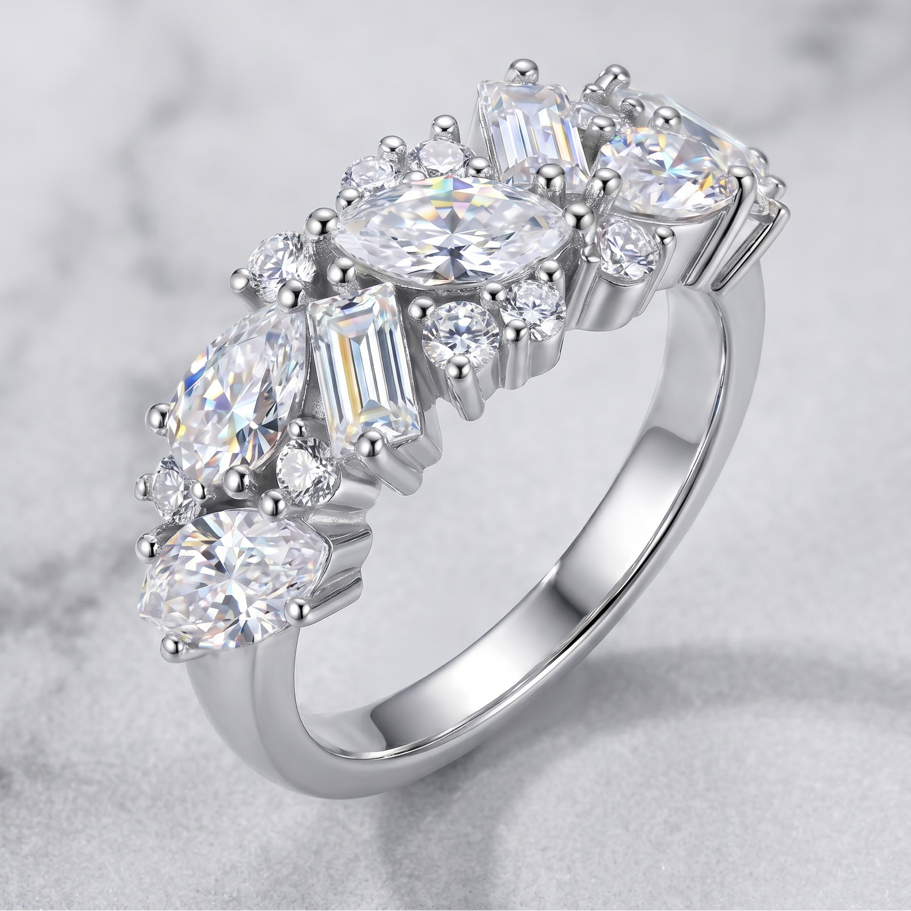 ZR Luminous Bloom Modern Mixed‑Shape Statement Ring 【Lanette】#4575