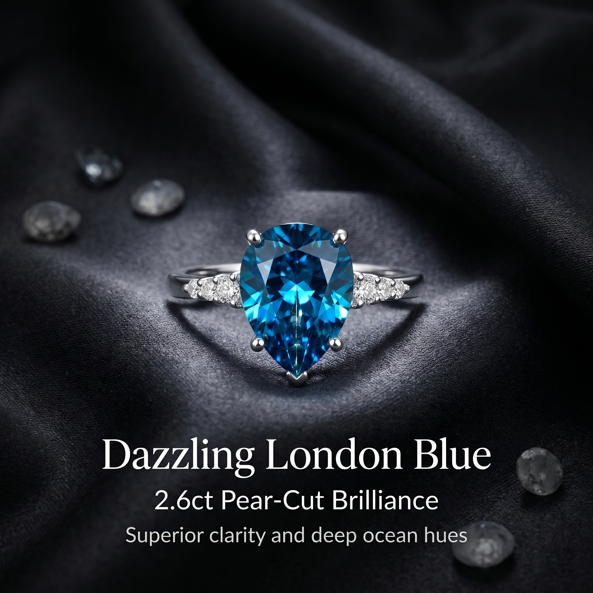 ZR Sapphire Tear London Blue Pear S925 Ring Jenny【Jenny】#4611