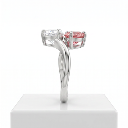ZR Blossom Duet Padparadscha Sapphire Moissanite S925 Ring 【Katherinn】#4571