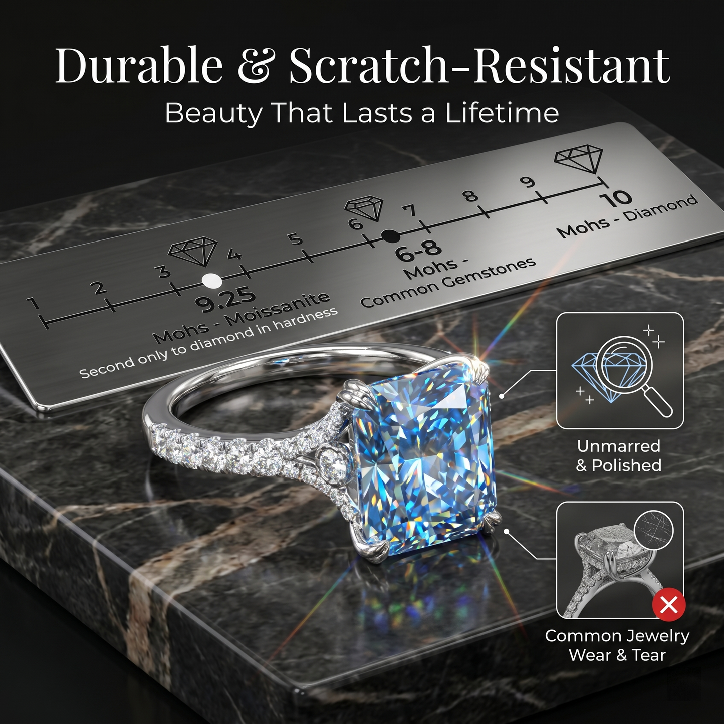ZR Deep Tidal 5ct Royal Blue Radiant Moissanite S925 Ring 【Amy】#4614