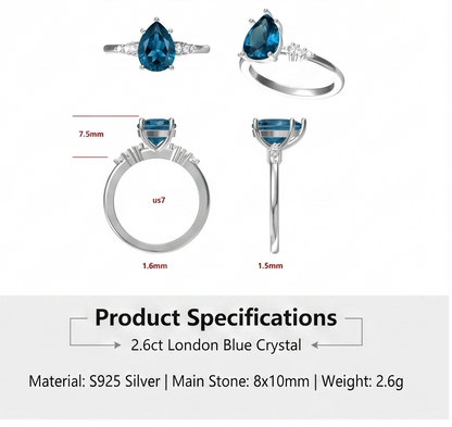 ZR Sapphire Tear London Blue Pear S925 Ring Jenny【Jenny】#4611