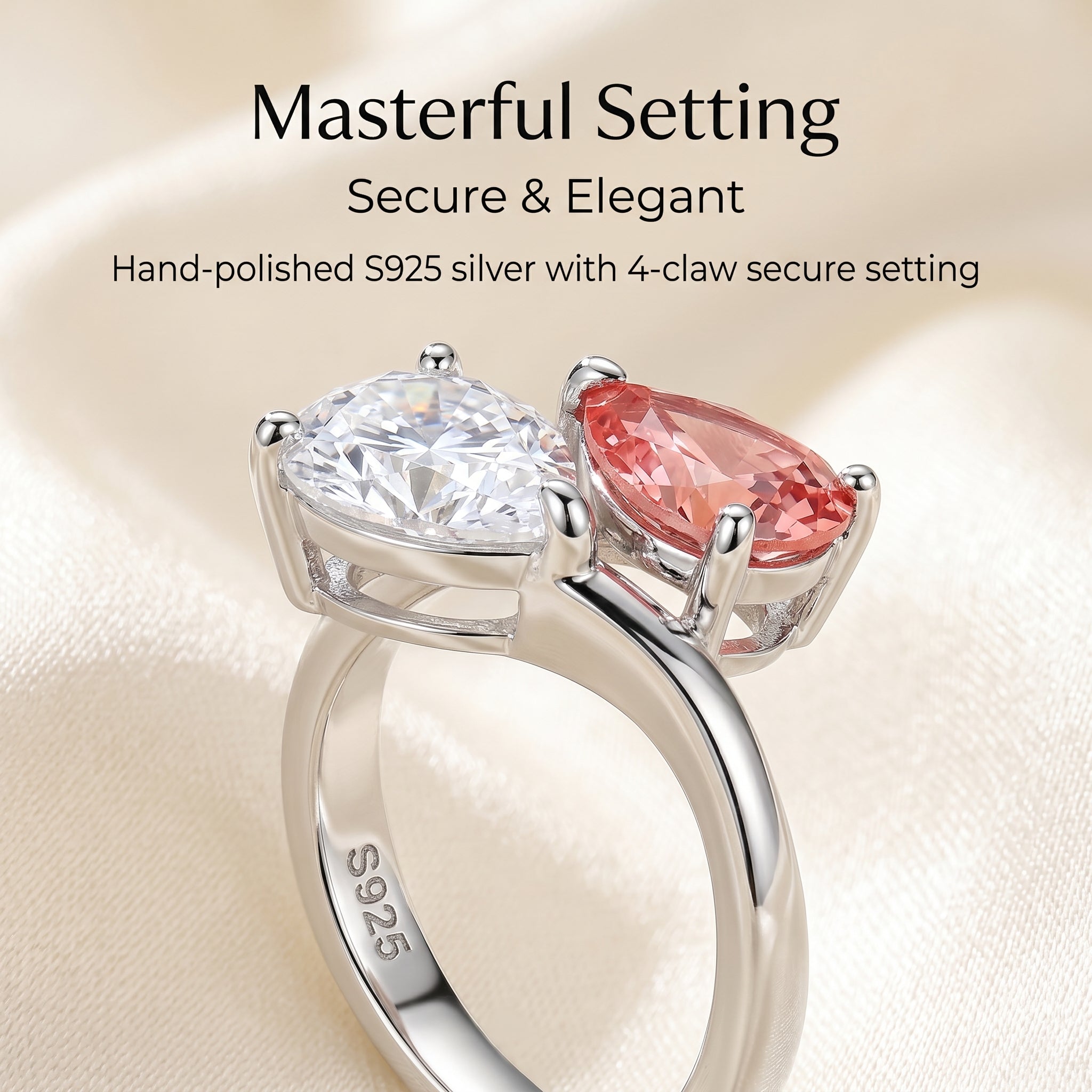 ZR Blossom Duet Padparadscha Sapphire Moissanite S925 Ring 【Katherinn】#4571