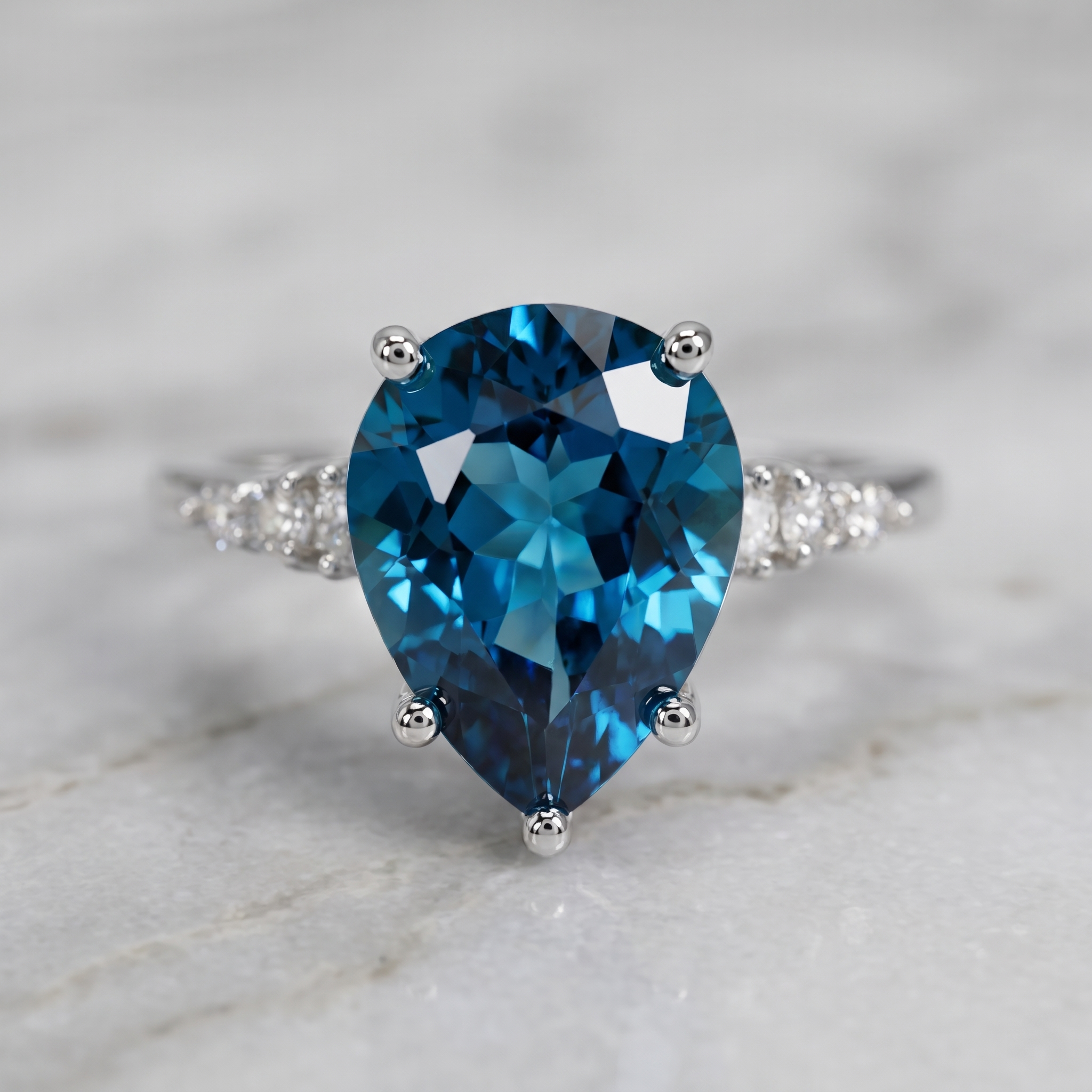ZR Sapphire Tear London Blue Pear S925 Ring Jenny【Jenny】#4611