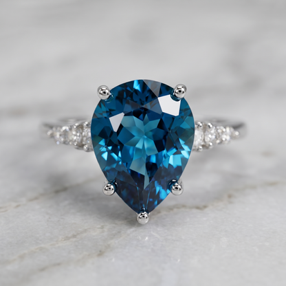 ZR Sapphire Tear London Blue Pear S925 Ring Jenny【Jenny】#4611