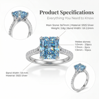 ZR Deep Tidal 5ct Royal Blue Radiant Moissanite S925 Ring 【Amy】#4614