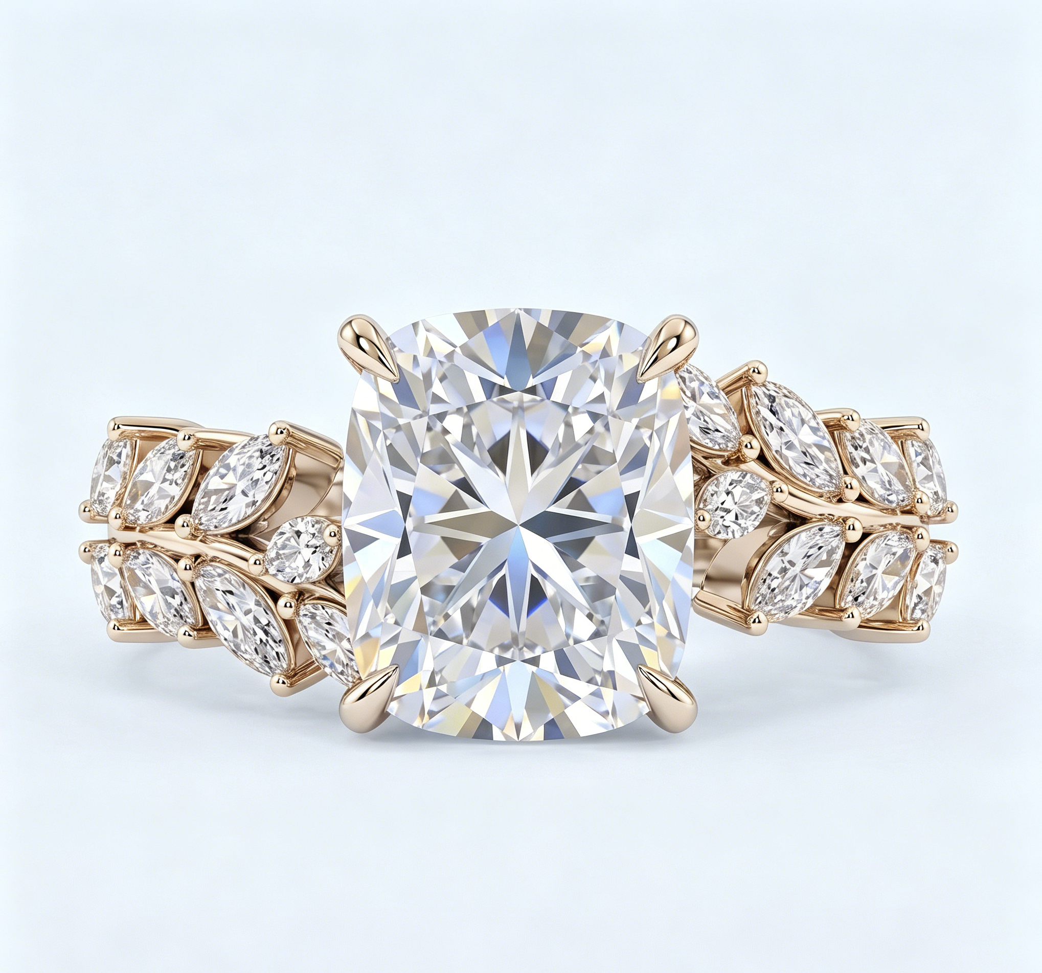 ZR Vine Glow 5ct Long Cushion Moissanite Vine S925 Silver Engagement Ring【Duncan】