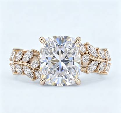 ZR Vine Glow 5ct Long Cushion Moissanite Vine S925 Silver Engagement Ring【Duncan】