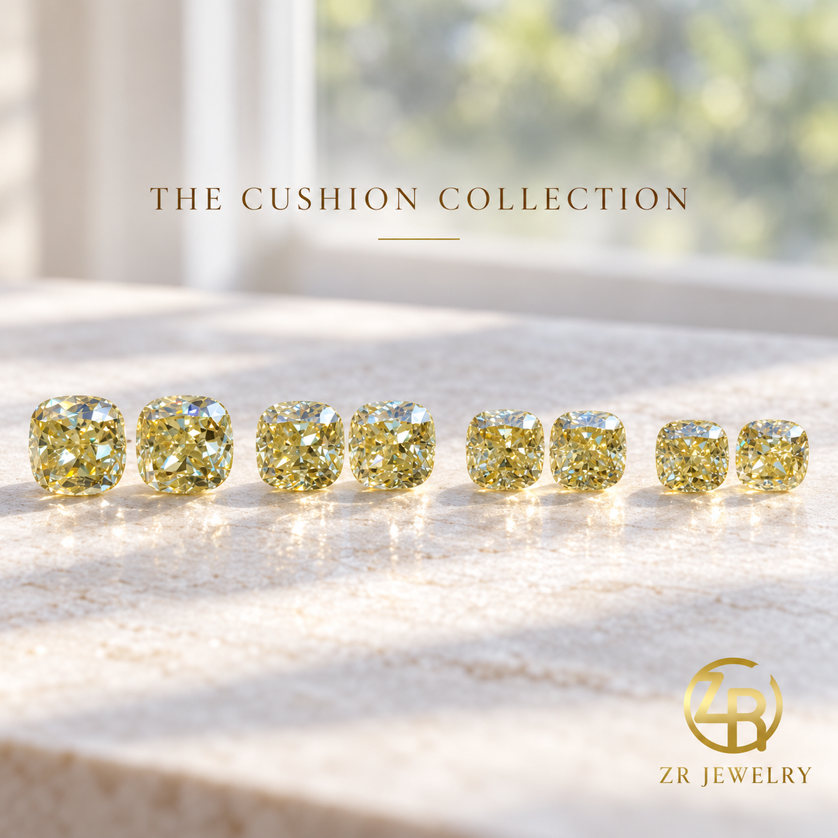 Yellow Cushion Moissanite | Ice Flower Cut | 1.5–2.5 ct