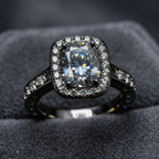 ZR Custom 4.5ct Grayish Blue Cushion Moissanite Halo S925 Silver Engagement Ring 【Amys】
