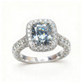 ZR Custom 4.5ct Grayish Blue Cushion Moissanite Halo S925 Silver Engagement Ring 【Amys】