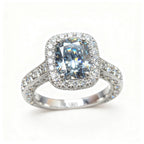 ZR Custom 4.5ct Grayish Blue Cushion Moissanite Halo S925 Silver Engagement Ring 【Amys】