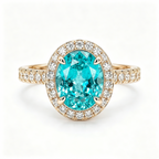 ZR Custom Oval Ice-Cut Paraiba Halo S925 Silver Engagement Ring -【Eren】