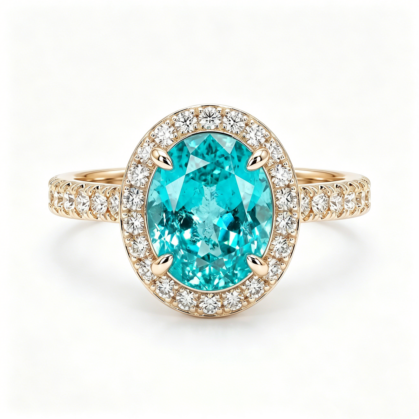 ZR Custom Oval Ice-Cut Paraiba Halo S925 Silver Engagement Ring -【Eren】