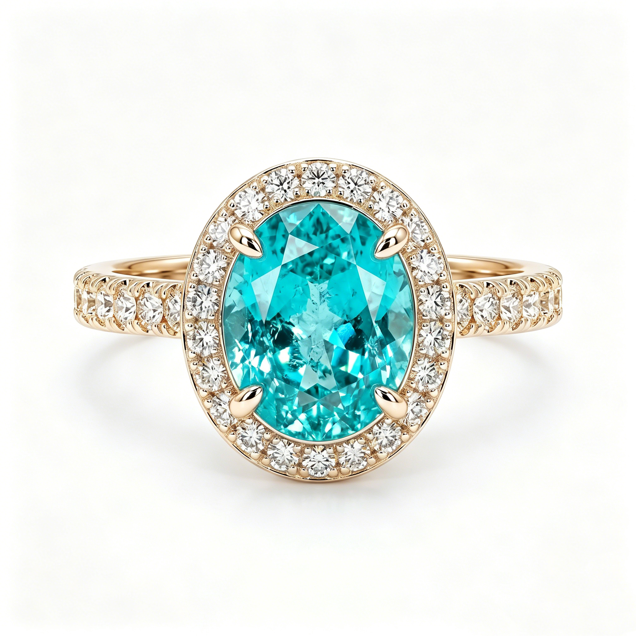 ZR Custom Oval Ice-Cut Paraiba Halo S925 Silver Engagement Ring -【Eren】