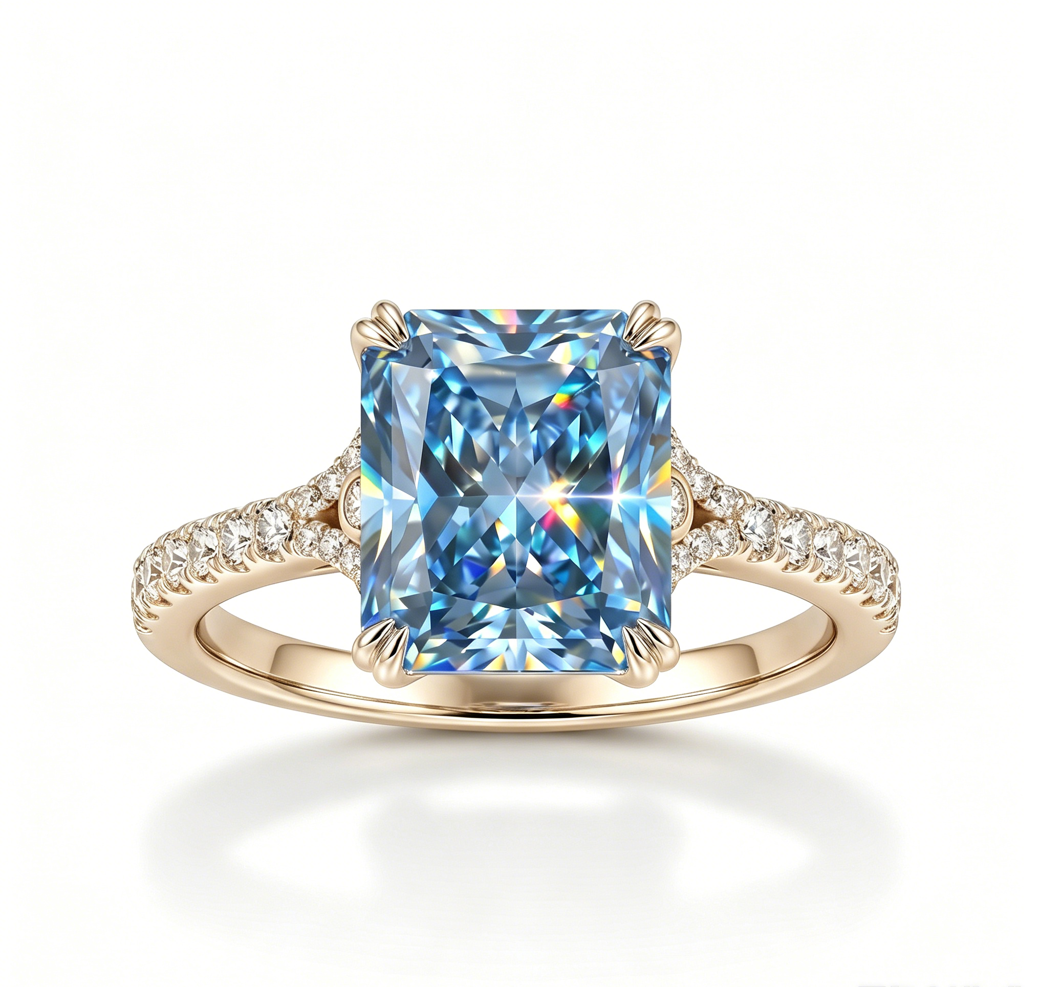 ZR Deep Tidal 5ct Royal Blue Radiant Moissanite S925 Ring 【Amy】#4614