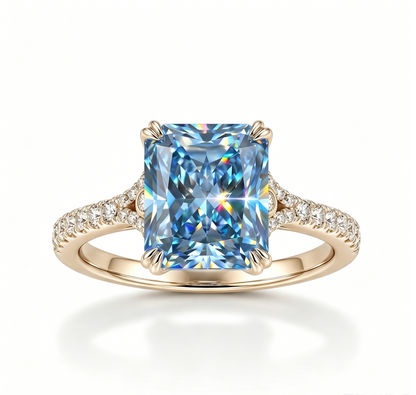 ZR Deep Tidal 5ct Royal Blue Radiant Moissanite S925 Ring 【Amy】#4614