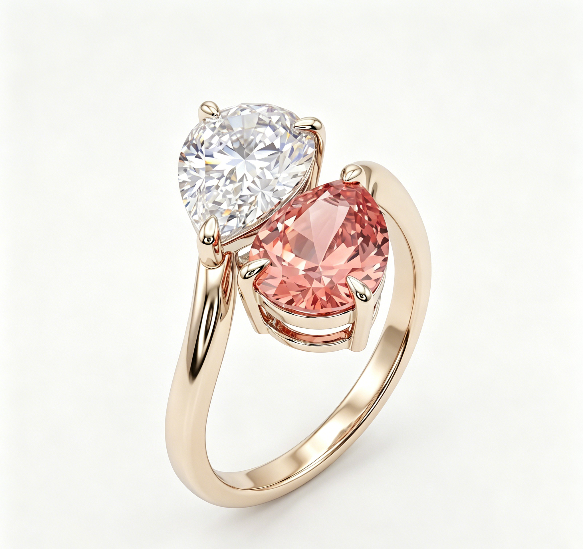 ZR Blossom Duet Padparadscha Sapphire Moissanite S925 Ring 【Katherinn】#4571