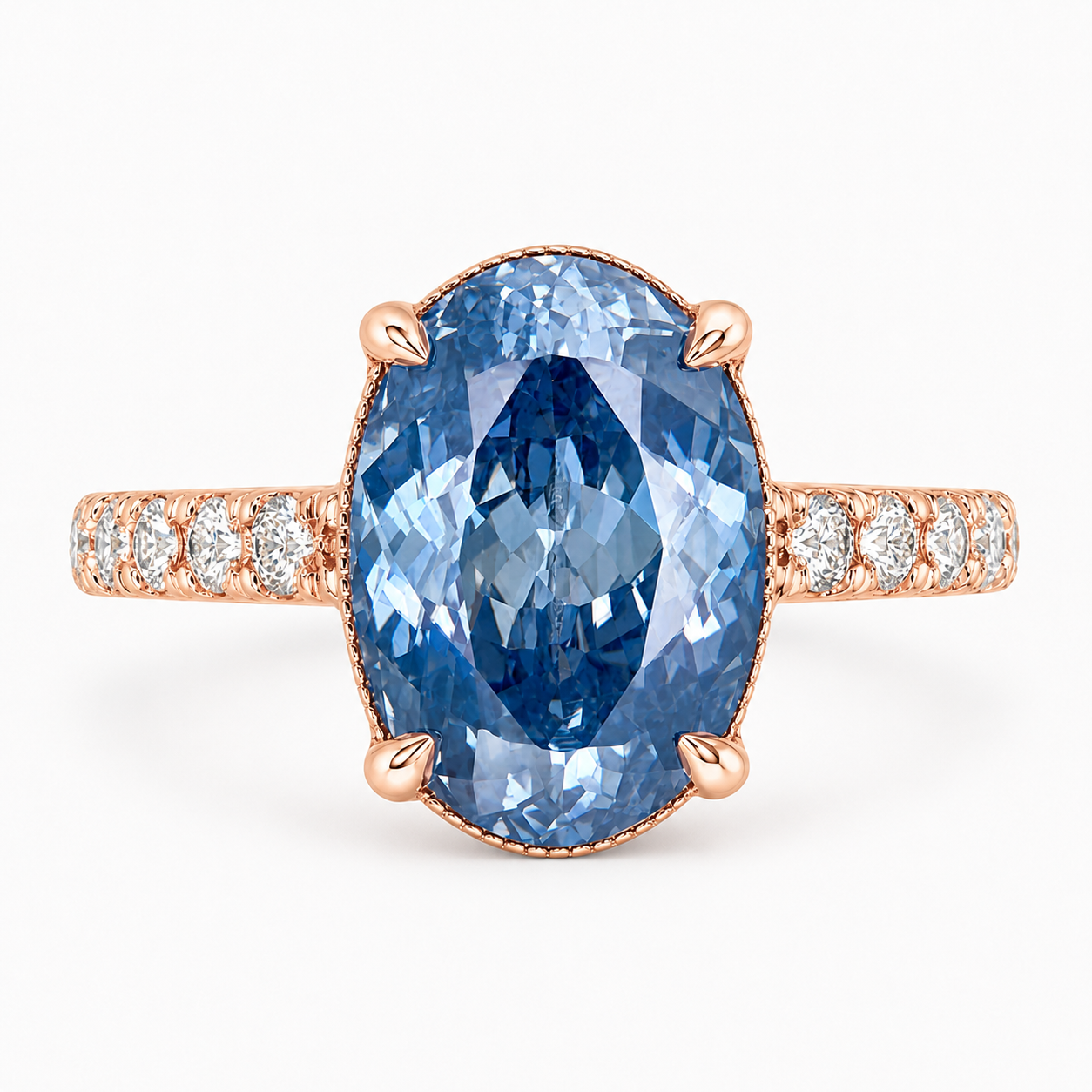 ZR Royal Blue Oval Cut Moissanite Ring 4.5ct Silver 【Eren】