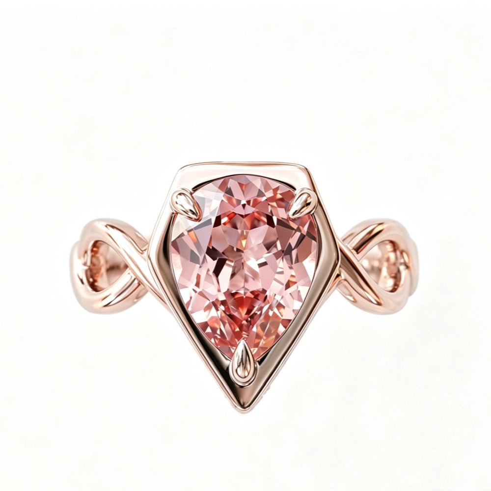 ZR Sofia Twist Pear‑Shaped Pink‑Purple Lab‑Created Gemstone Ring S925 Sterling Silver-【Sofia】#4808
