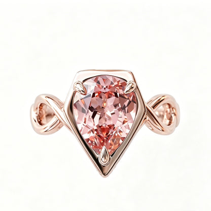 ZR Sofia Twist Pear‑Shaped Pink‑Purple Lab‑Created Gemstone Ring S925 Sterling Silver-【Sofia】#4808