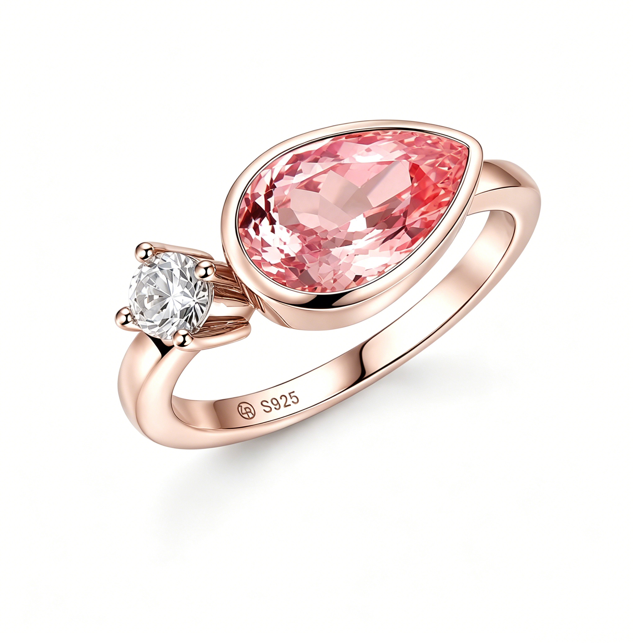 ZR Padparadscha Pear Cut Gemstone Ring in S925 Sterling Silver【JC】