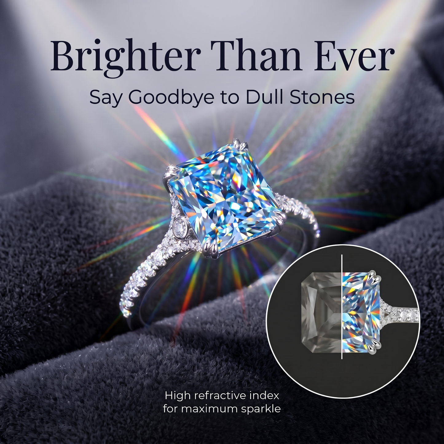 ZR Deep Tidal 5ct Royal Blue Radiant Moissanite S925 Ring 【Amy】#4614