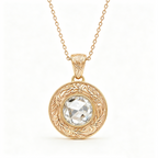 ZR Engraved Round Rose Cut Moissanite Pendant Necklace【JC】