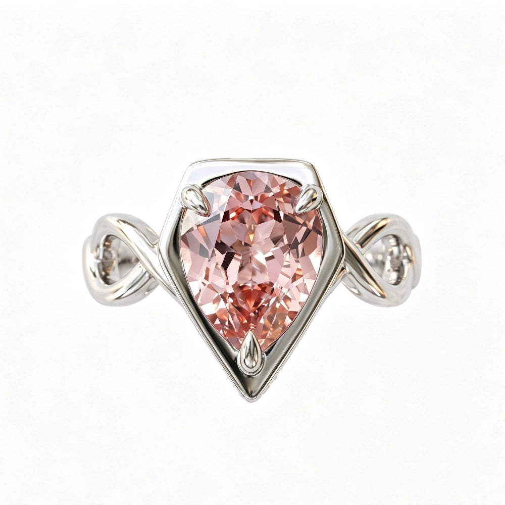 ZR Sofia Twist Pear‑Shaped Pink‑Purple Lab‑Created Gemstone Ring S925 Sterling Silver-【Sofia】#4808