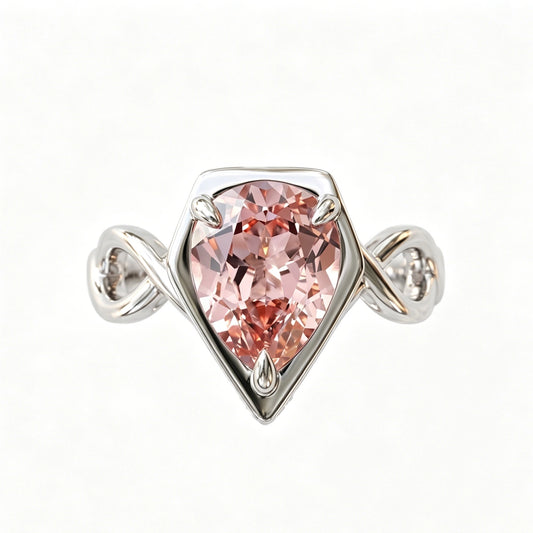 ZR Sofia Twist Pear‑Shaped Pink‑Purple Lab‑Created Gemstone Ring S925 Sterling Silver-【Sofia】#4808