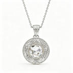 ZR Engraved Round Rose Cut Moissanite Pendant Necklace【JC】